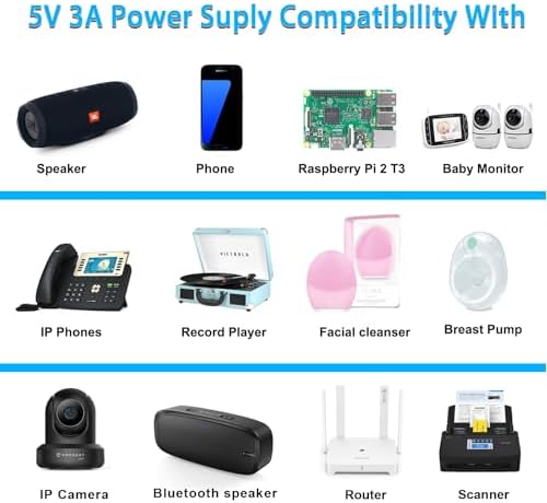 Reliable 5 V AC to DC Power Supply Adapter for Baby Monitors and Electronics – Universal 100-240 V Input with 6 ft Power Cord for Enhanced Compatibility and Rapid Charging – Ideal for Music Lovers and Parents