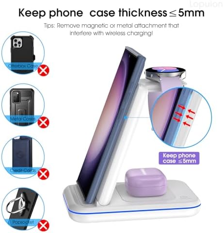 Fast Wireless Charging Station for Samsung Galaxy Devices – Multi-Device Charger for Galaxy S25 Ultra, S24, S23+, Z Flip 6/5, Fold 6/5, and Galaxy Watch 8/7/Pro/Active 2 – Sleek White Design for Effortless Organization and Speed – Perfect for Home and Office Use – Compatible with Galaxy Buds3/2 Pro for Ultimate Convenience