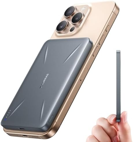 TORRAS Mag Safe-Compatible 5,000 m Ah Slim Portable Charger – Fast Wireless Charging Power Bank for i Phone 12-16 – Ultra-Thin Magnetic Battery Pack with USB-C Cable for Effortless On-the-Go Power Solutions