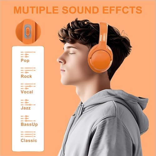 MIDOLA Hi-Fi Bluetooth Over-Ear Headphones – 68-Hour Playtime, Foldable Design for Ultimate Portability, Deep Bass with 6 Custom EQ Modes, Integrated Microphone for Crystal Clear Calls – Perfect for Travel and Home Office Use