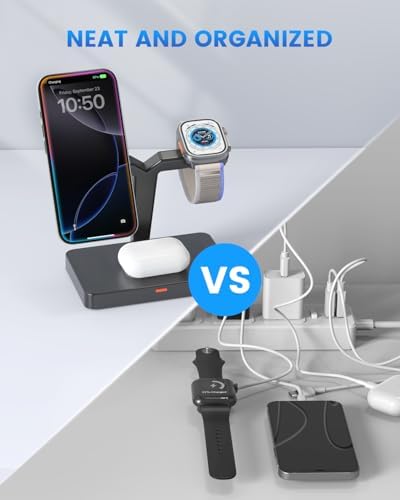 Joy Geek 3-in-1 Foldable Wireless Charging Station for Mag-Safe i Phone – Ultimate Travel Dock for i Phone 12-16 Pro Max, Apple Watch Series 4-10, and Air Pods Pro 2/3/4 – Fast, Compact, and Convenient Power Solution for On-the-Go Charging