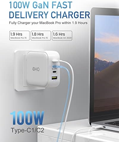 Powerful 100 W Ga N III USB-C Wall Charger – 4-Port Fast Charging Station with PD 3.0 for Mac Book, i Pad, i Phone, Samsung – Compact Travel Power Adapter with Foldable Design for Ultimate Portability and Compatibility