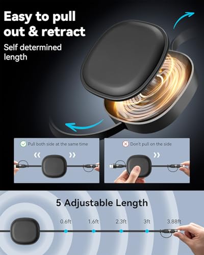 Versatile 5 in 1 Retractable Charging Cable Pack – 60 W USB C to Lightning Fast Charge for i Phone 16/15/14 Pro Max, i Pad & Samsung S24/S23 – Ideal Multi Device Solution for Home & Travel with Enhanced Durability