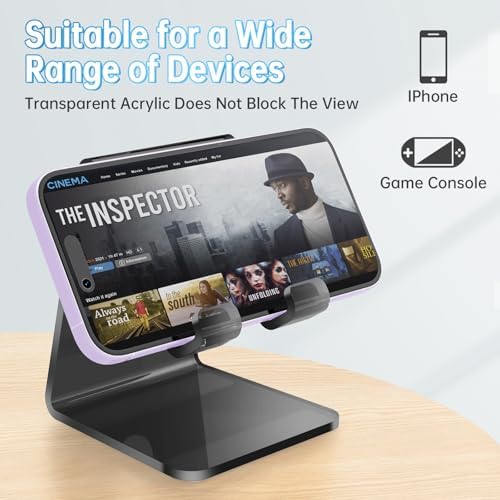 Tomorotec Adjustable Angle Acrylic Cell Phone Stand for Desk, Foldable Acrylic Phone Holder Cute for Office, Portable Non-Slip Desktop Smartphone Holder, Fit for iPhone Samsung Galaxy (Iridescent) – Enhanced Compatibility and Speed