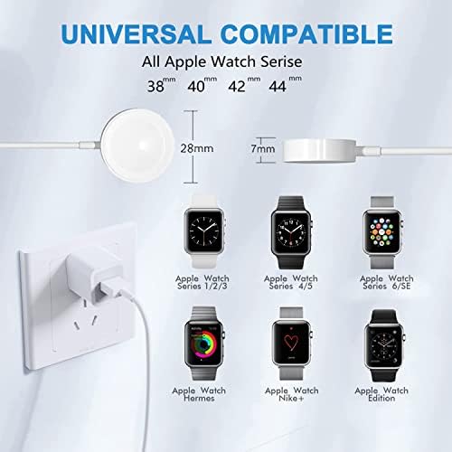 Ultimate 6.6 FT Wireless Fast Charging Cable for Apple Watch – Portable Charger with USB Wall Plug Adapter, Compatible with All Series Including 9/8/7/SE/6/5/4/3/2/1 – Enhanced Charging Speed and Flexibility for On-the-Go Power Solutions