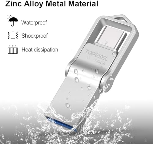 TOPESEL 128 GB Waterproof USB C Flash Drive – Dual USB 3.0 A & Type C Thumb Drive for Seamless Data Transfer on Computer, Mac, Smartphone & Tablet – Compact, Durable OTG Storage Solution for Professionals and Students