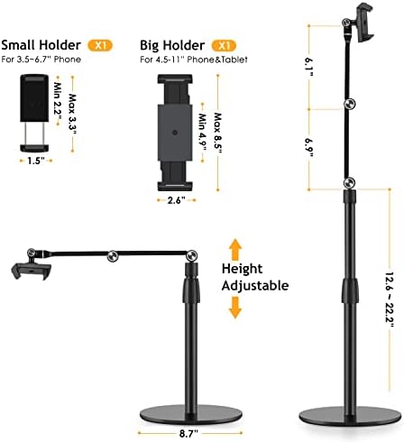 Ultimate Ergonomic Multi-Angle Phone Stand – Adjustable Holder for 3.5-11″ Devices, Ideal for Video Calls, Streaming, and Creative Recording – Lightweight, Portable Black Design for Enhanced Stability and Comfort