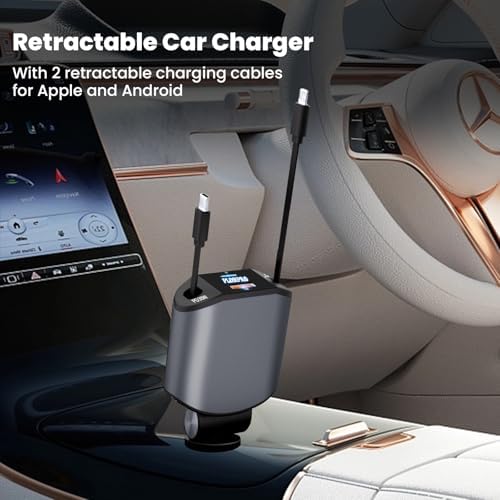 Experience Ultimate Power on the Road: PLDHPRO 80 W Retractable Car Charger – 4-in-1 Fast Charging Adapter with Dual Type-C Cables for i Phone 16, i Pad, and Samsung – Essential Vehicle Accessory for Efficient Charging and Easy Storage – Perfect Gift for Tech Enthusiasts and Travelers
