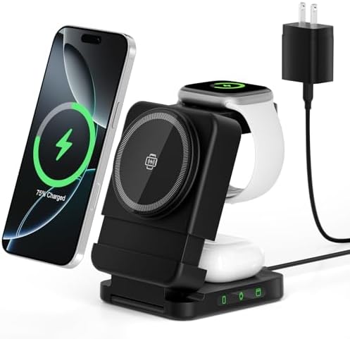 Revolutionize Your Charging Routine with the 3-in-1 Foldable Wireless Charger – Fast 15 W Mag-Safe Charging Station for Apple and Samsung Devices, Magnetic Stand for Phones, TWS Earbuds & i Watch, Portable Travel Companion for Ultimate Convenience and Efficiency