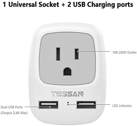 TESSAN Type D Travel Power Adapter: Dual USB Charger for Seamless Connectivity in India, Nepal, Maldives, Bangladesh, and Pakistan – High-Speed American Socket Converter with Surge Protection for Multinational Adventures