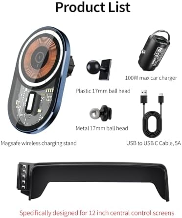 Wireless Charging car Phone Holder for Volkswagen Atlas/Altas Cross Sport 2024-2025 Accessories 12 inch Screen Fixed Clip,360° Rotation car Phone Mount Compatible with MagSafe – Enhanced Compatibility and Speed
