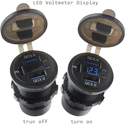 12 V Dual USB C Car Charger Socket with Quick Charge 3.0, Integrated Voltmeter & Power Switch – Ultimate Charging Solution for Vehicles, Boats, and Trucks, Enhanced Versatility & Safety