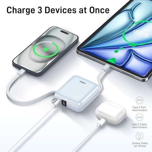Ultra-Fast 22.5 W Mini Power Bank: 10,000 m Ah Portable Charger with Built-in Cables & LED Display | Charge 3 Devices Quickly | Sleek Design for Travel | Ideal for i Phone, Samsung, Android | Durable & Safe Power Supply for Everyday Use
