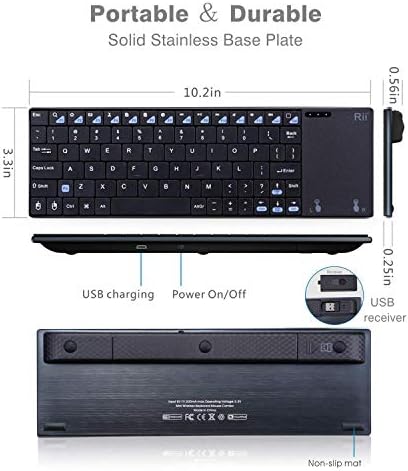 Rii K12+ Mini Wireless Keyboard with Touchpad – Sleek Stainless Steel Design for Mac, PC, and Tablet – Ultimate Portable Solution for Smart TVs and Raspberry Pi – Effortless Navigation and Productivity on the Go