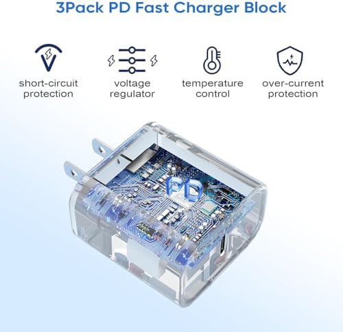 Ultra-Fast 20 W USB-C Wall Charger Block for i Phone 16/15 – 3-Pack Super Charging Adapter for i Phone, i Pad & Air Pods – Compact PD Type C Power Delivery Solution with Enhanced Compatibility & Safety Features