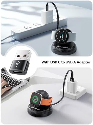 NEWDERY Retractable USB-C Smartwatch Charger Dock: Portable Charging Solution for Pixel Watch 3, 2 & Fitbit Sense 2/Versa 4, 3 – Effortless Power for Active Lifestyles with USB A Adapter & Tangle-Free Design – Essential Smartwatch Accessory for On-the-Go Users