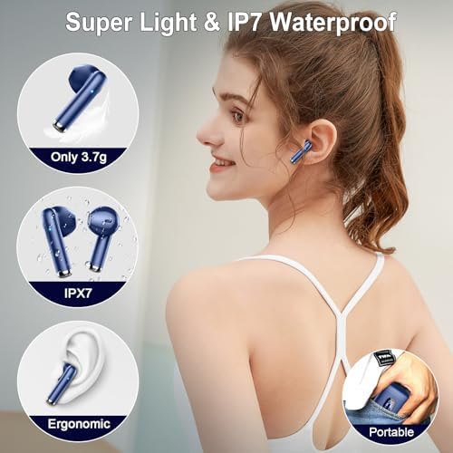Advanced Bluetooth 5.3 Wireless Earbuds – Hi-Fi Stereo Sound for Ultimate Audio Experience, 4 ENC Mics for Superior Call Clarity, Featherlight 3 g Build for Unmatched Comfort, 30-Hour Playtime with Sleek USB-C Charging Case, IP7 Waterproof for All-Weather Durability, Seamlessly Compatible with Android & i OS – Ideal for Music Aficionados and On-the-Go Professionals