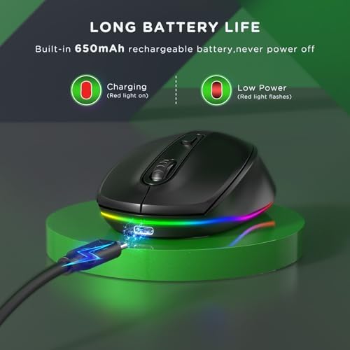 seenda Rechargeable Wireless Mouse with LED Rainbow Lights – Ergonomic, Quiet Click Design for Laptops, PCs, and Chromebooks – Perfect for Kids and Professionals Alike – Portable Purple Accessory for Enhanced Productivity and Style