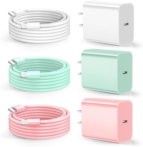 Dayaoncy 20 W USB-C Fast Charging Wall Charger & 3 Pack 10 FT Lightning Cables – Ultimate i Phone Charging Solution for 14/13/12/12 Pro Max/11/Xs Max/XR with Enhanced Power Delivery and Portability – Experience Unmatched Efficiency and Convenience