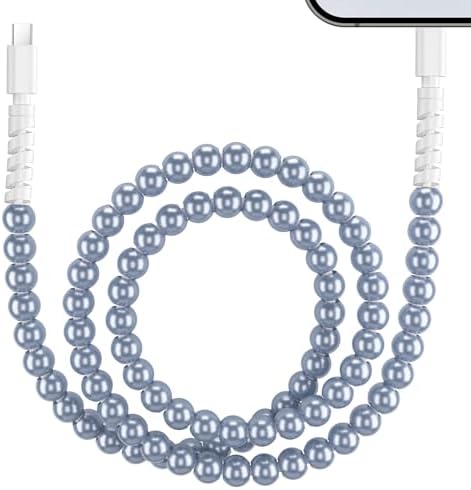 Elevate Your Charging Game with Hian Dier MFi Certified USB C to i Phone Charger – 3.3 FT Fast Charging Cable in Elegant Blue Morandi Pearl Beaded Design for i Phone 14, 13, 12, 11 Pro Max, X, XS, XR – Durable and Tangle-Free Accessory for Style and Performance