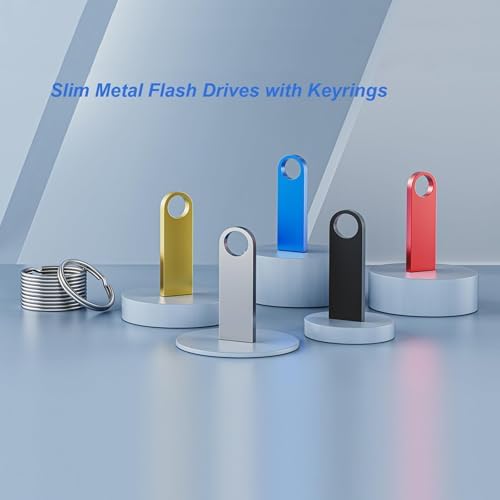 Wooolken 5 Pack Sleek Metal 64 GB USB Flash Drives – Durable USB 2.0 Memory Sticks with Keychain for Effortless Data Storage and Transfer on PC & Laptop – Perfect for Professionals and Students