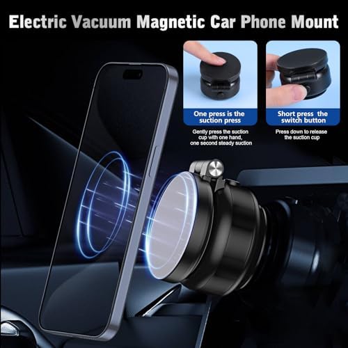 Magnetic 360° Electric Suction Phone Holder for Cars and Gyms – Ultra-Stable Grip for Seamless Hands-Free Access to Your Smartphone on Any Smooth Surface (Black) – Perfect for Navigation and Workouts