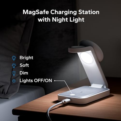 Ultimate 3-in-1 Foldable Wireless Charging Station for Apple Devices – Mag Safe Compatible Nightstand Dock for i Phone 16/15/14/13 Pro Max, Apple Watch & Air Pods with Integrated Night Light, Portable Travel Charger for Effortless Device Management