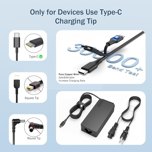 Ultimate 65 W USB-C Fast Charging Adapter for Lenovo Laptops – Compact, Efficient Power Solution for Think Pad, Yoga, and Chromebook Series – Advanced Safety Features for Secure and Reliable Operation on the Go