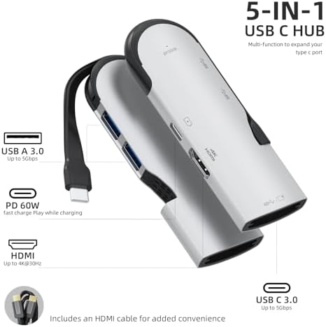 Transform Your Tech Experience with the Ultimate 5-in-1 USB C Hub Multiport Adapter – 4 K HDMI, Power Delivery, USB-C/A Ports for Mac Book Pro, Dell XPS & i Phone 15/16 Pro – Essential Laptop Accessory for Enhanced Productivity & Travel Efficiency