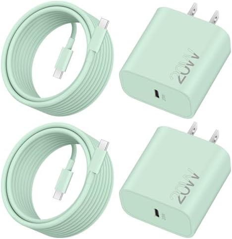 20 W Fast Charger Bundle for i Phone 16 Series & i Pad Models – Dual USB-C Wall Charging Blocks with 3 FT Cable for Lightning-Fast Device Power-Up and Enhanced Compatibility with Air Pods – Ideal for Busy Lifestyles and Travel
