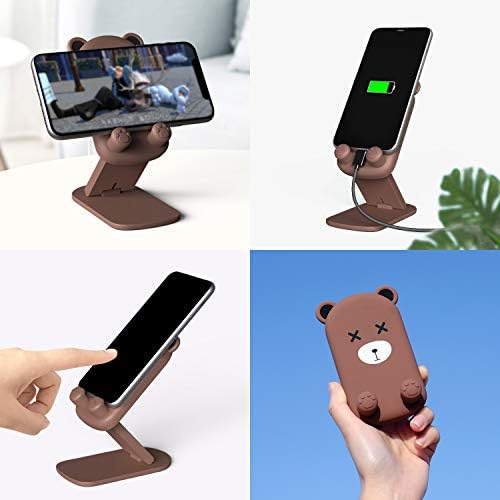 Cute Cell Phone Stand Foldable Adjustable Animal Phone Holder for Desk Silicone Protection Compatible with iPhone 16 15 14 13 12 Pro Max iPad Tablet Desk Accessories (Green Bear) – Enhanced Compatibility and Speed