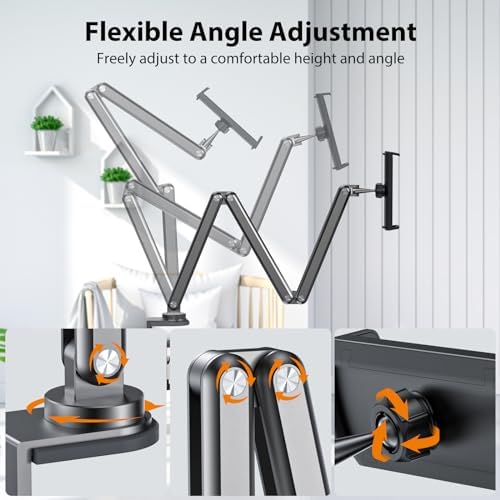 Premium Adjustable Aluminum Alloy Tablet Stand for Desk – Versatile Foldable Arm Holder for i Pad Pro, Air & Mini, Samsung Galaxy Tab S9/FE/A9/S6 – Ergonomic Design for Enhanced Productivity & Comfort – Ideal for Home Office & Streaming