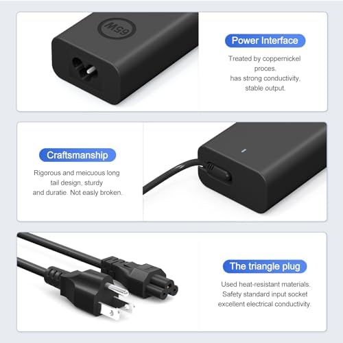 Ultra-Compact 65 W USB-C Laptop Charger for DELL Latitude & Inspiron – Fast Charging for Models 5420, 5520, 7420, 7430, XPS 13, and Chromebook 3100 – Enhanced Portability & Safety Features for On-the-Go Professionals