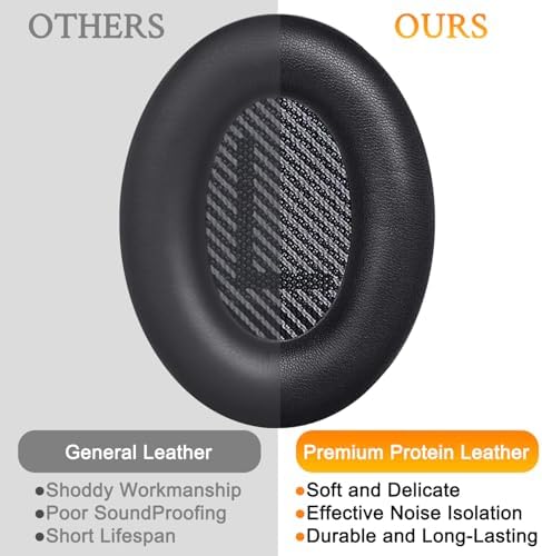 Ultimate Comfort Earpads for Bose QC35 & QC35 II – Luxurious Leather Design with Superior Noise Isolation Foam and Enhanced Thickness for Optimal Listening – Stylish Grey Replacement Cushions to Revitalize Your Headphones