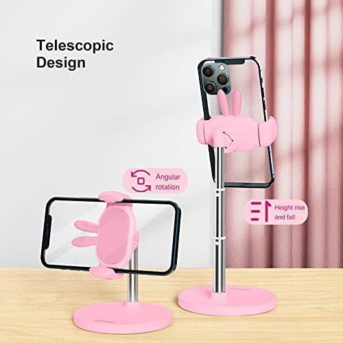 OATSBASF Cute Cell Phone Stand, Adjustable Bunny Phone Stand for Desk, Thick Case Friendly Holder Compatible with iPhone, Kindle, iPad, Switch, All Phones (Pink) – Enhanced Compatibility and Speed