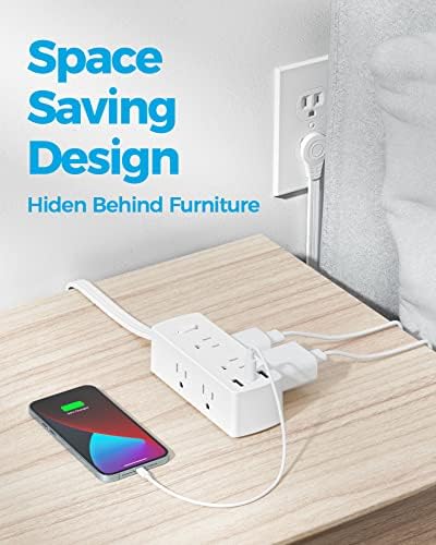 Ultra Thin Flat Plug Surge Protector Power Strip with 6 Outlets and 3 USB Ports, Including USB-C – Space-Saving Design for Home, Office, and Travel – Efficient Power Management and Device Protection by Olcorife