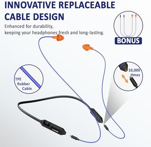 Cuzabe OSHA-Compliant Bluetooth Earplug Headphones – Wireless Neckband Earbuds with 29 d B Noise Isolation, 30-Hour Battery Life, and Custom Fit for Industrial Work Environments