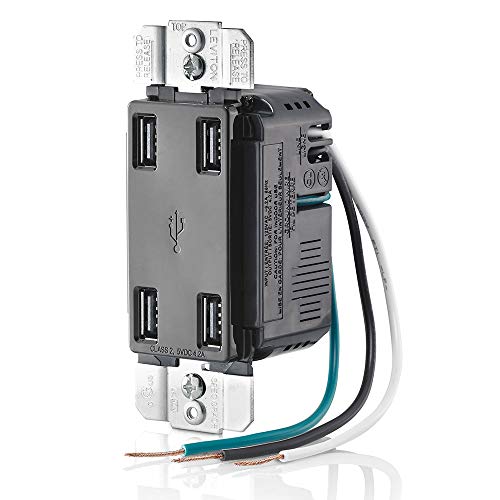 Leviton 4-Port USB Charger with 4.2-Amp High-Speed Charging – Multi-Device Power Hub for Smartphones, Tablets, and More, Sleek White Design for Home and Office Use, Built-In Safety Features for Reliable Performance