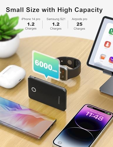 Compact 6000 m Ah Portable Power Bank with Built-in Cable – Lightweight Fast Charging External Battery for i Phone and Android – Ultimate Travel Companion for On-the-Go Charging Efficiency