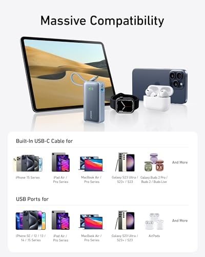 Anker Nano 10,000 m Ah Portable Charger – Ultra-Compact Power Bank with Integrated USB-C Cable for Fast Charging – 30 W Output for i Phone 16/15, Mac Book, Galaxy, Air Pods, and More – Eco-Friendly Design for On-the-Go Professionals