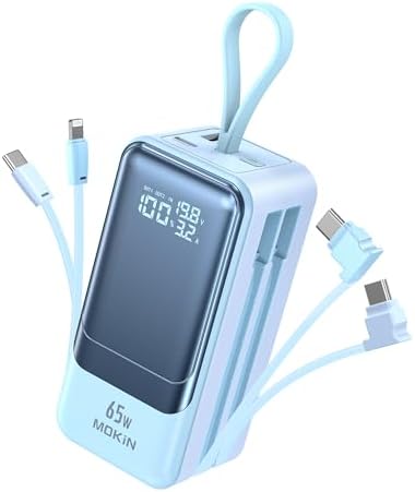 Ultra-Fast 65 W Portable Laptop Charger – 18400 m Ah Power Bank with Smart Display, Dual Built-in Cables, 4 Output Ports, Travel-Friendly Design for Mac Book, i Phone 15/14/13, i Pad, Samsung – Compact Power Solution for On-the-Go Charging