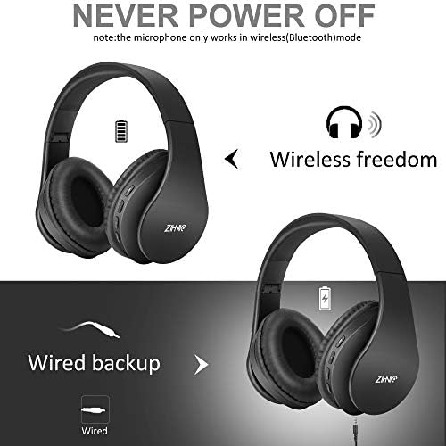 ZIHNIC Bluetooth Over-Ear Headphones – Premium Foldable, Noise-Cancelling Wireless & Wired Headset with Micro SD/TF Card Support and FM Radio – Lightweight Comfort & Superior Sound Quality for Uninterrupted Listening on Mobile Devices and PCs (Black)