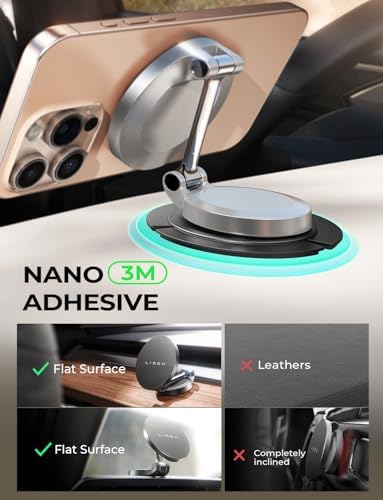LISEN Mag Safe Car Mount Charger – Upgraded 360° Rotating Wireless Phone Holder for i Phone 16 Pro Max, 15, 14, 13, 12 & Samsung Devices with Mag Safe Cases – Fast Charging, Foldable Design for Effortless Storage and Enhanced Accessibility