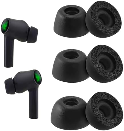 Premium Comfort Foam Ear Tips for Razer Hammerhead True Wireless Earbuds – Noise-Blocking Replacement Set in 3 Sizes (S/M/L) for Superior Sound Isolation and Ergonomic Fit Enhancement