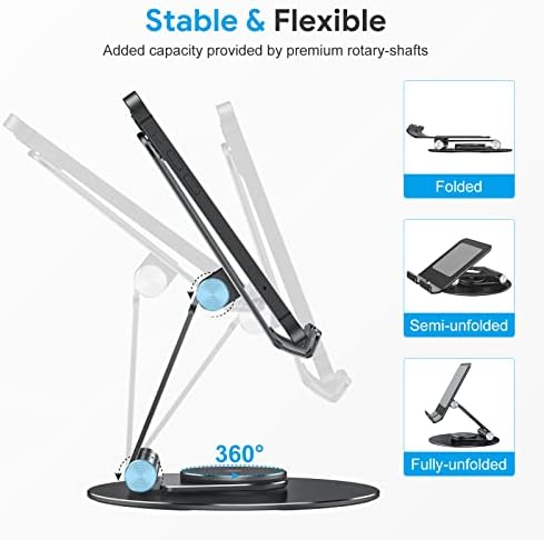 OMOTON 360-Degree Rotating Tablet Stand – Adjustable and Foldable i Pad Holder for Ultimate Versatility in Drawing and Viewing – Compatible with i Pad Pro, Air, Mini, and More – Modern Silver Design for Enhanced Workspace Aesthetics and Productivity