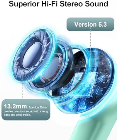 Elevate Your Audio Experience with Light Green Wireless Earbuds – Premium Bluetooth 5.0 Headphones Featuring 40-Hour Playtime, Deep Bass Sound, IPX7 Waterproof Design for Active Lifestyles, and LED Battery Indicator for Ultimate Convenience, Ideal for Fitness Enthusiasts and Music Lovers