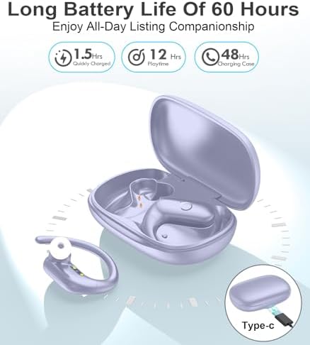 MOZOTER Wireless Sport Earbuds: Stylish Bluetooth Headphones with Enhanced Deep Bass, Secure Earhooks for Active Comfort, and Unmatched 60-Hour Battery Life – Ideal for Fitness, Meetings, and Everyday Use