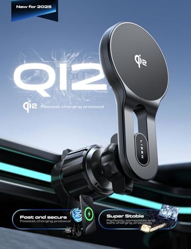 LISEN Qi2 15 W Mag Safe Car Mount Charger – Fast Wireless Charging Solution for i Phone 16 Pro Max, 15/14/13 Mini & Samsung Devices – Secure Magnetic Vent Holder for Hands-Free Navigation – Sleek, Durable Design for Enhanced Driving Convenience