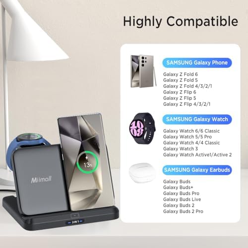 Miimall 3-in-1 Wireless Charging Station for Samsung Galaxy Z Fold Series – Fast Charging Dock for Galaxy Z Flip, Galaxy Watch, and Galaxy Buds – Compact & Foldable Design for Ultimate Convenience and Enhanced Compatibility