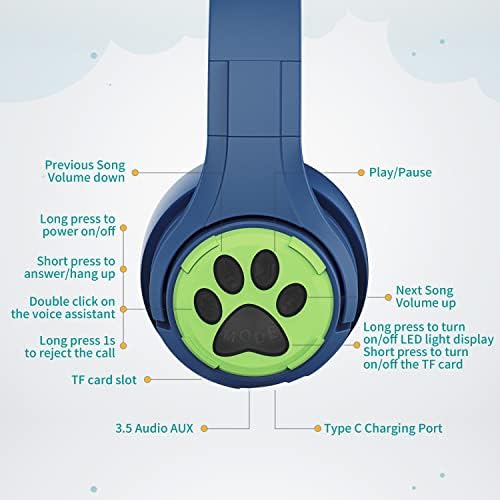 Riwbox CF9 Cat Ear Bluetooth Headphones for Kids – Safe 85 d B Volume Limit, Fun LED Light-Up Design, Dual Microphones for Clear Calls, Perfect for Tablets, Schools, Air Travel & Remote Learning, Lightweight Comfort in Trendy Purple